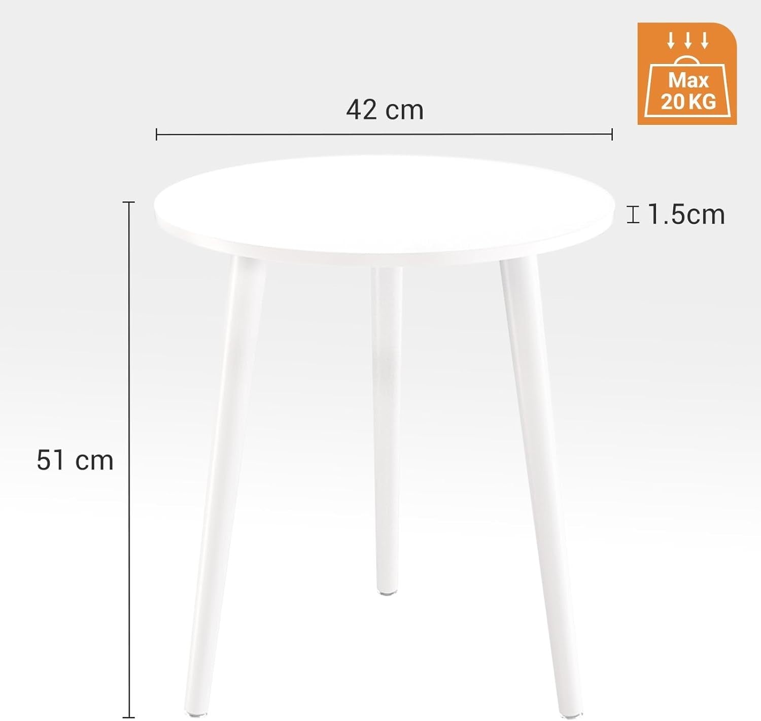 Small White Round Side Table 42x42x51cm, Sturdy Iron Legs, Easy Assemble