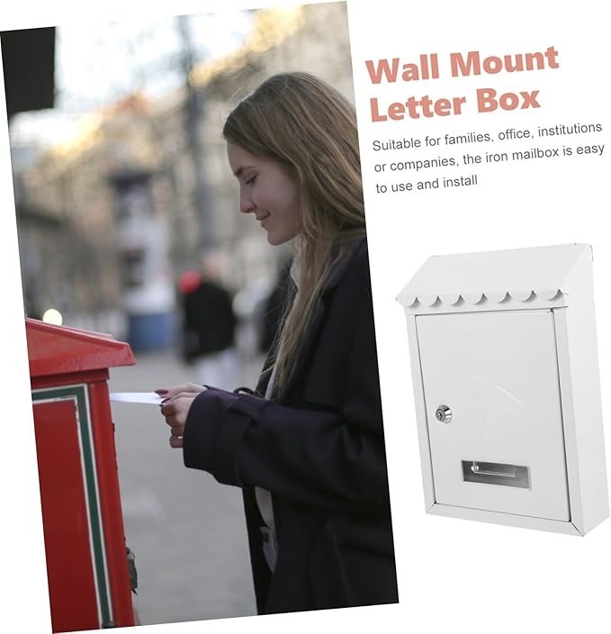 Wall Mount Iron Mailbox Vintage Locking Post Box Secure Outdoor Letter Holder