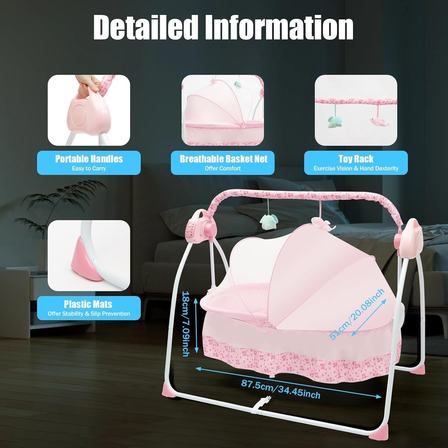 Electric Baby Crib Cradle Auto Rocking Bassinet with Music & Remote