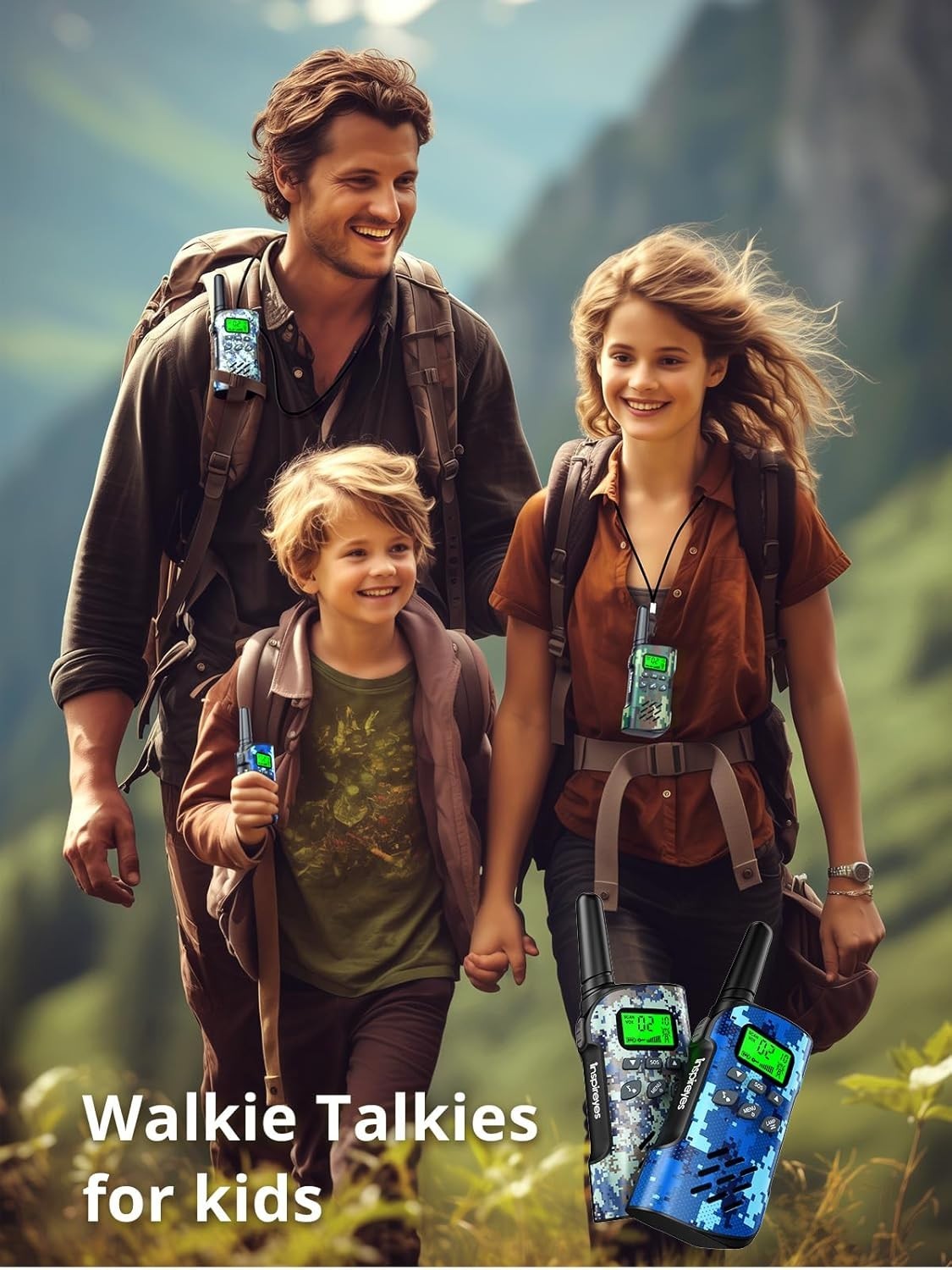 Kids Rechargeable Walkie Talkies 2 Pack 22CH Long Range Compass VOX