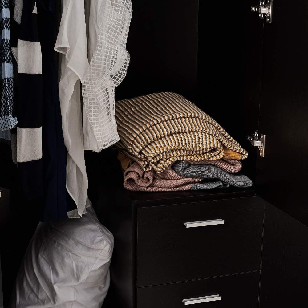 Black 3 Door Wardrobe with 3 Drawers Solid Pine Wood Bedroom Storage Unit