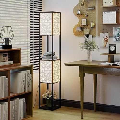 Floor Lamp with Shelves Storage Standing Light Flower Shade Reading Lamp