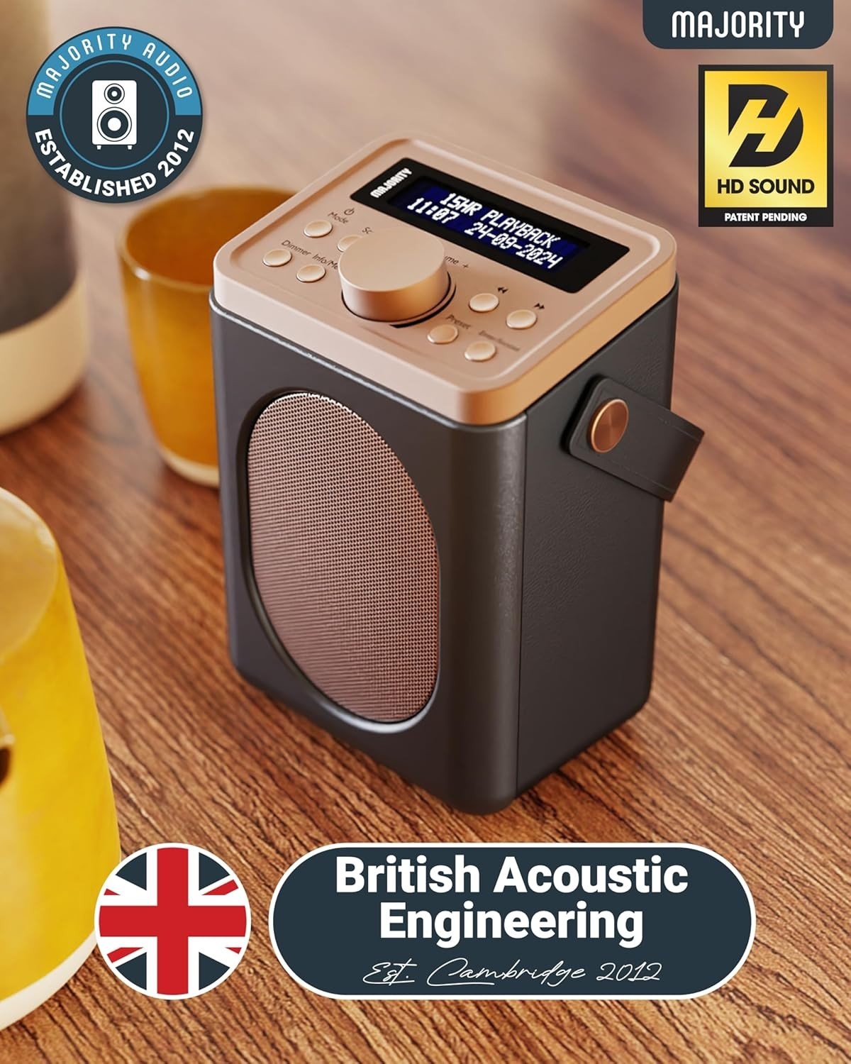 Portable DAB+ FM Radio Bluetooth | 15H Battery | Dual Alarm Black