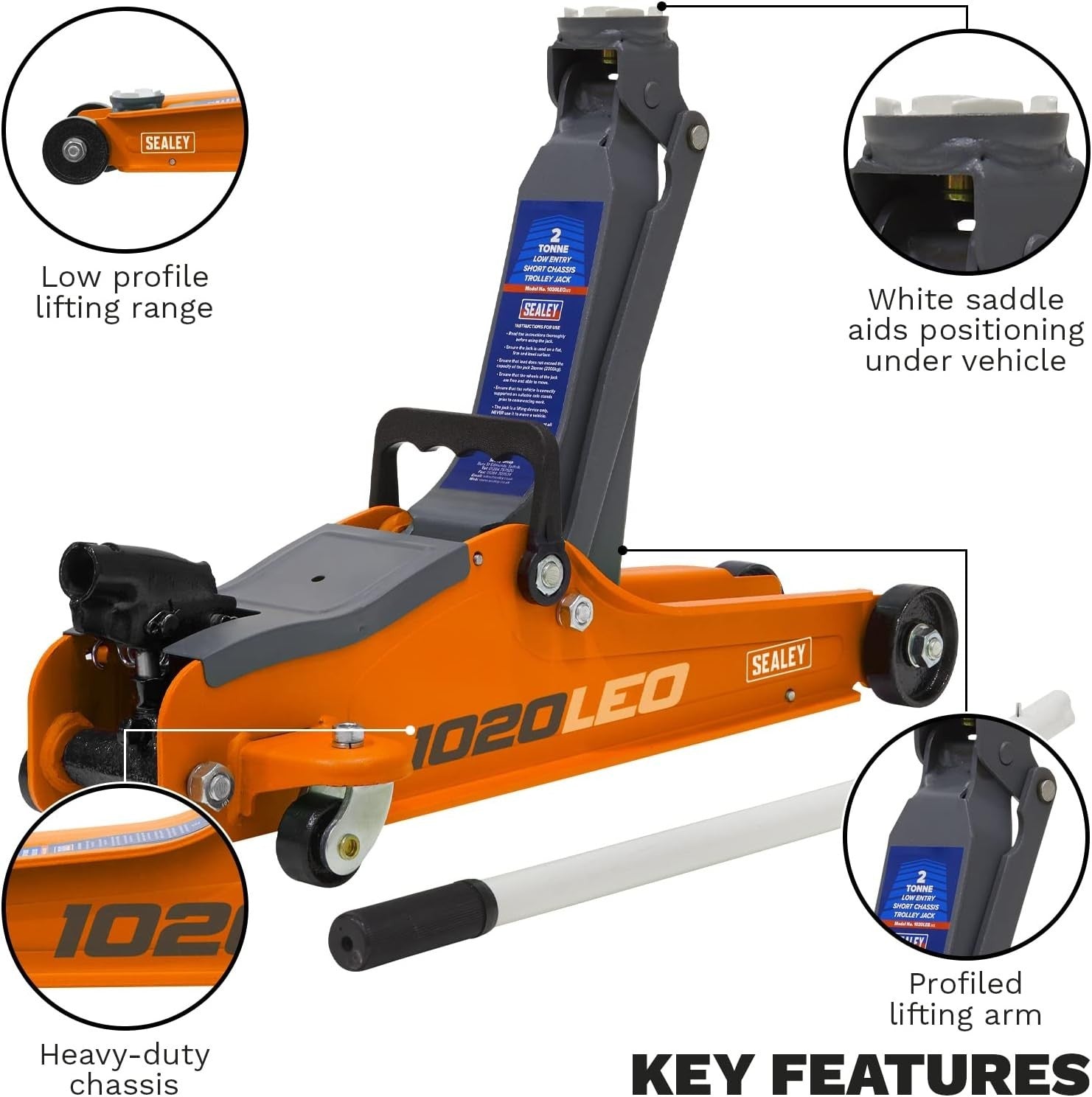 2 Tonne Low Profile Trolley Jack Car Lift 85–385mm Short Chassis Orange