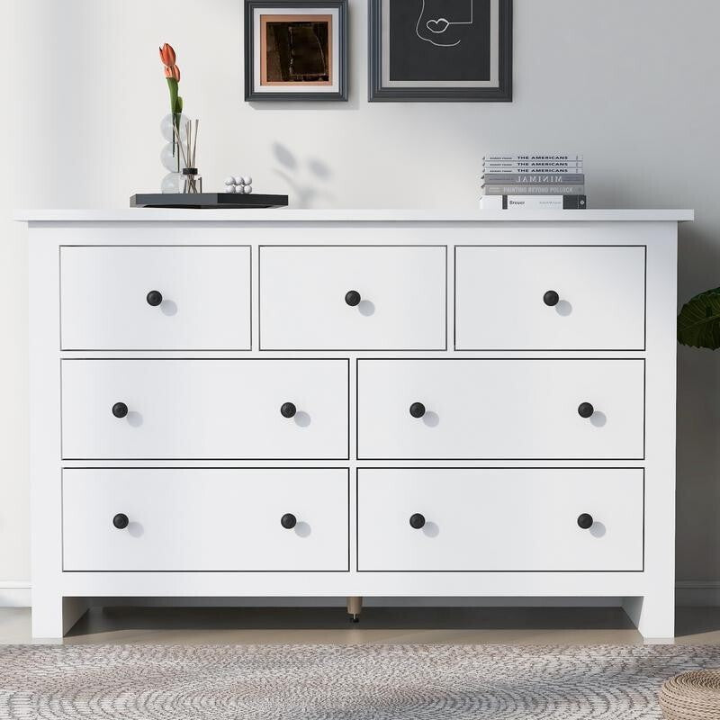 White Chest of Drawers 7 Drawer Storage Cabinet Sideboard for Living Room
