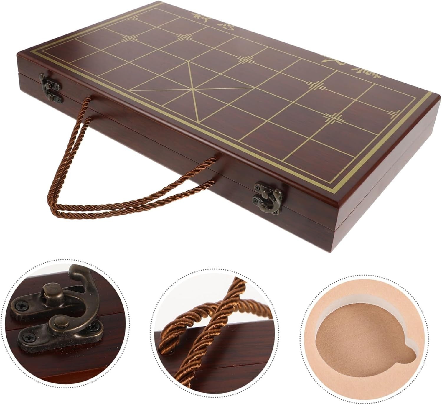 Wooden Xiangqi Travel Chess Set Storage Box Board Portable Game