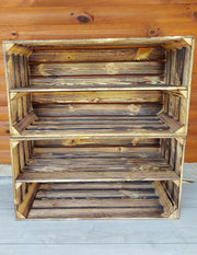 2 x Burnt Effect Wooden Crate with 1-Tier Shelf 40x30x75cm Rustic