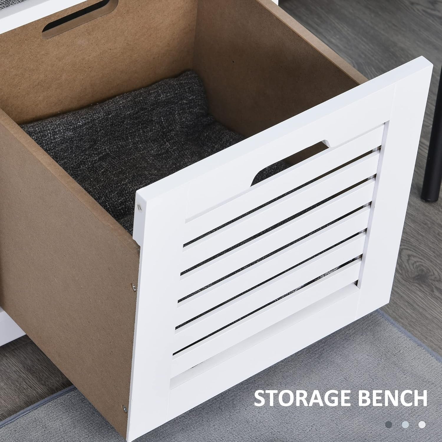 Shoe Storage Bench with 3 Drawers & Removable Cushion – Grey Hallway Seat