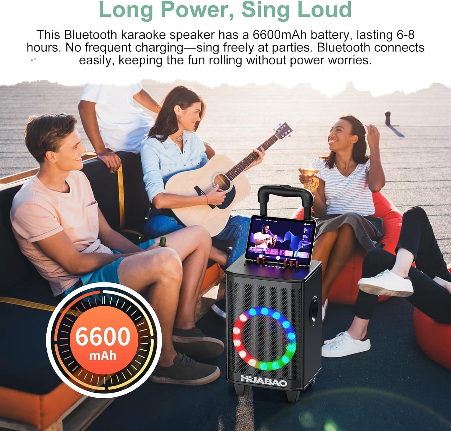 Black Portable Karaoke Speaker with 2 Wireless Mics Trolley