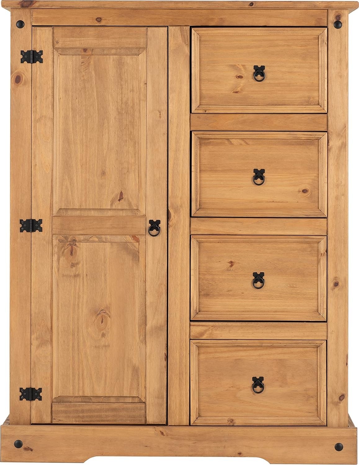 Rustic Pine Wardrobe 1 Door 4 Drawers Bedroom Storage with Hanging Rail