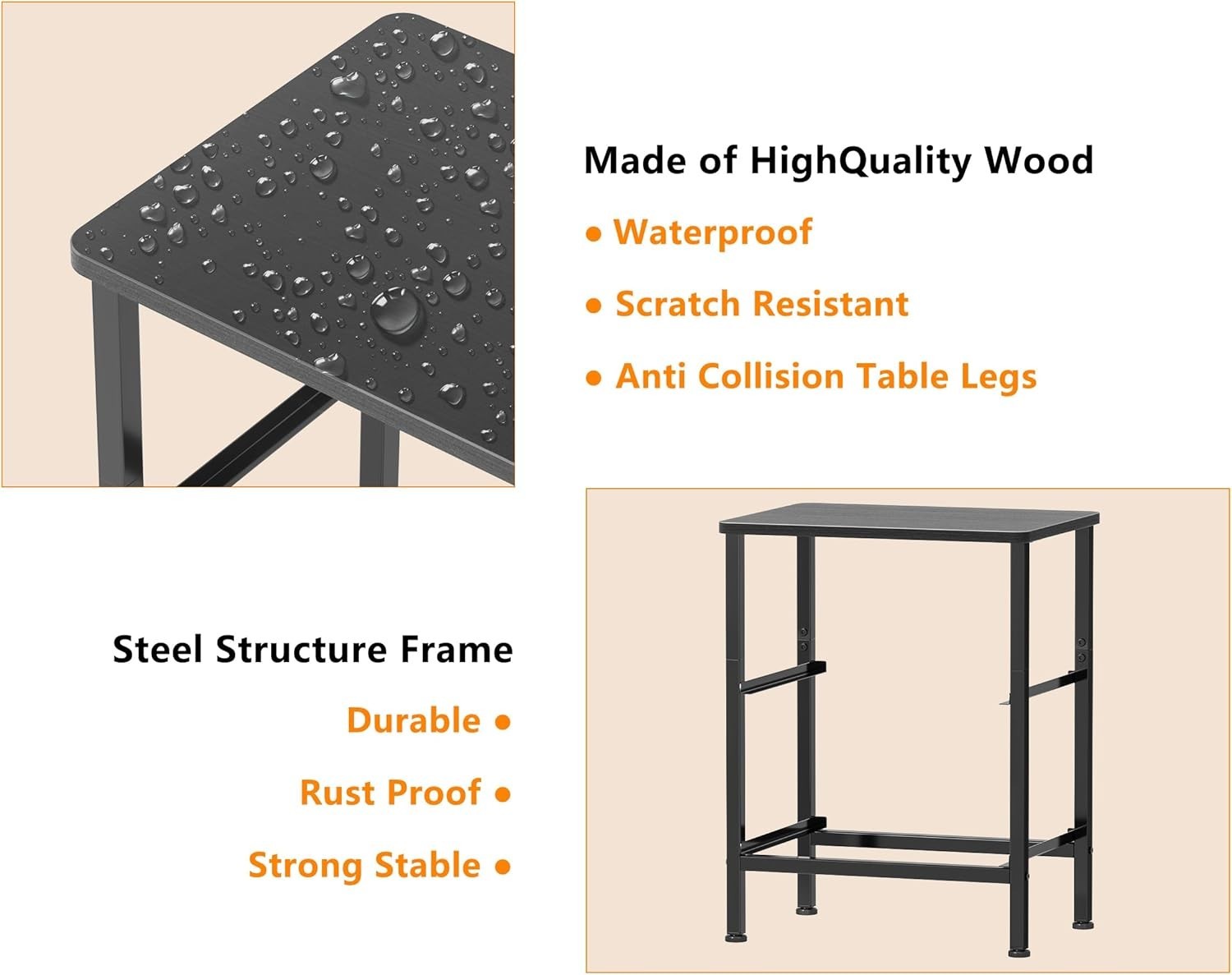 Set of 2 Black Bedside Tables with Fabric Drawers | Metal Frame Storage Cabinets