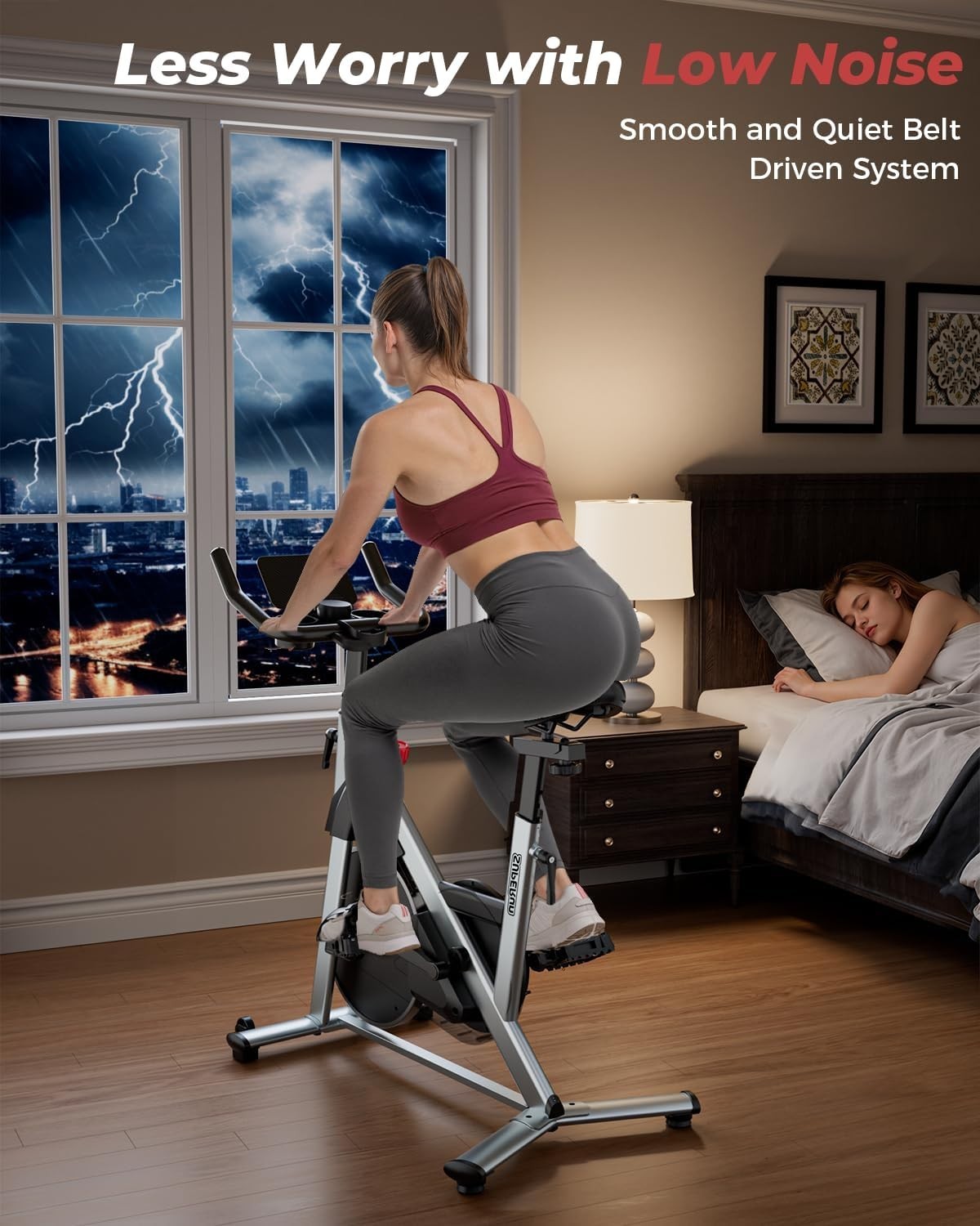 Magnetic Resistance Indoor Exercise Bike w/ LCD Monitor, APP Tracking