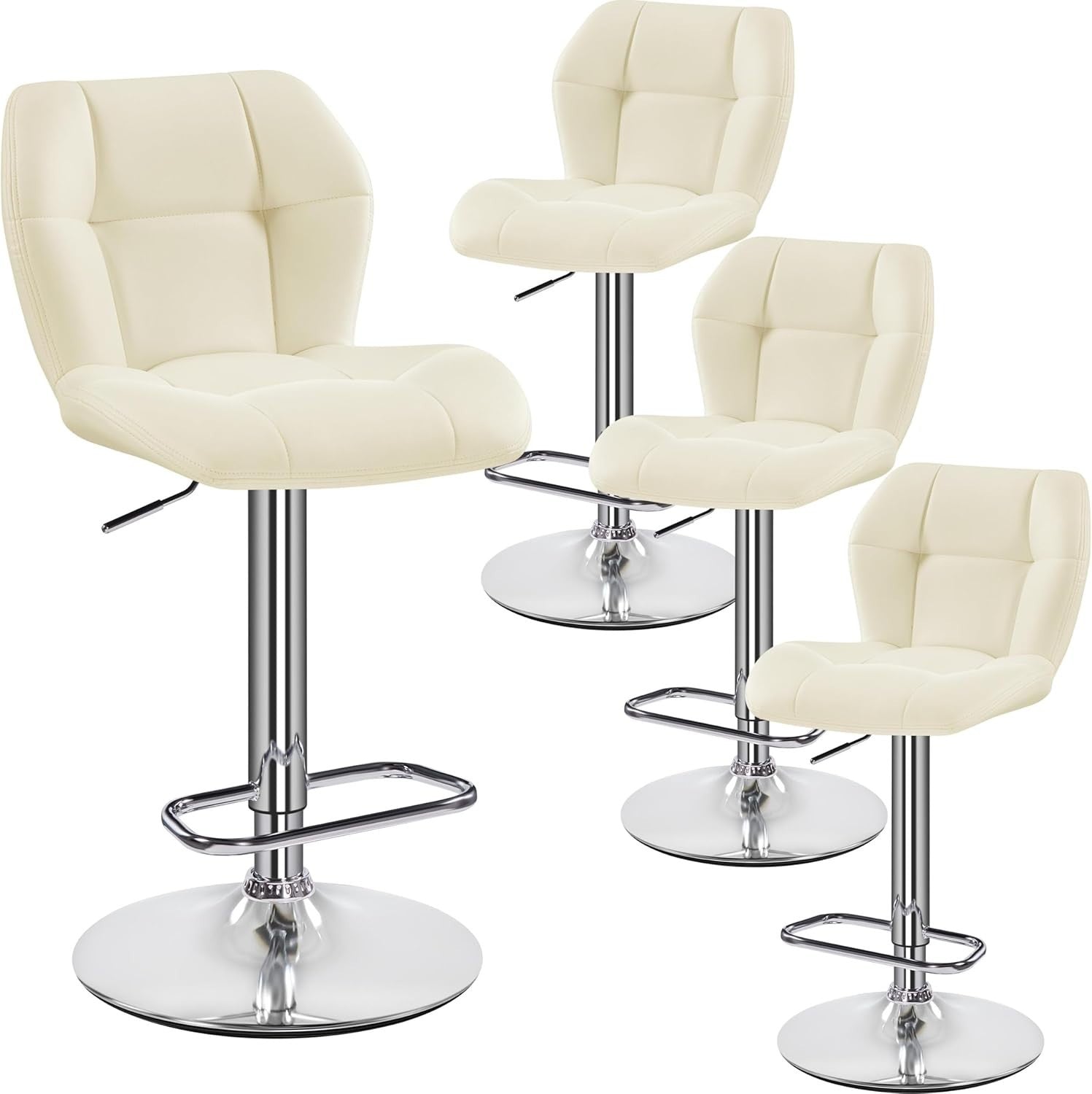 Adjustable Swivel Bar Stools Set of 4 Beige PU Counter Chairs