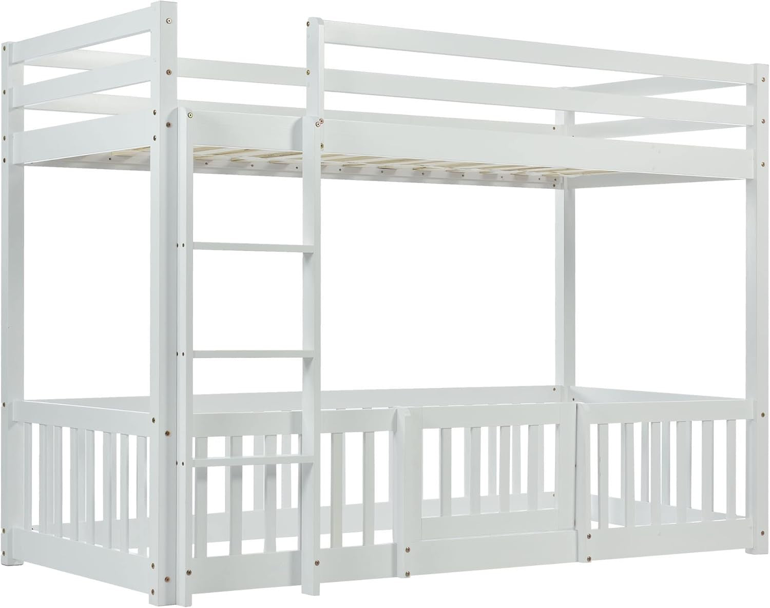 3FT Kids Bunk Bed with Fences & Door, Solid Pine Wood, Safe Play Area.