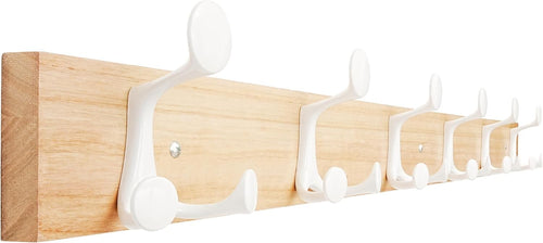 Natural Wood Wall Coat Rack 6 Triple Hooks | 99cm Modern Hanging Rail