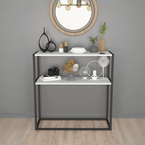 Slim Metal Frame Console Table with 2 Shelves – Modern Storage & Style