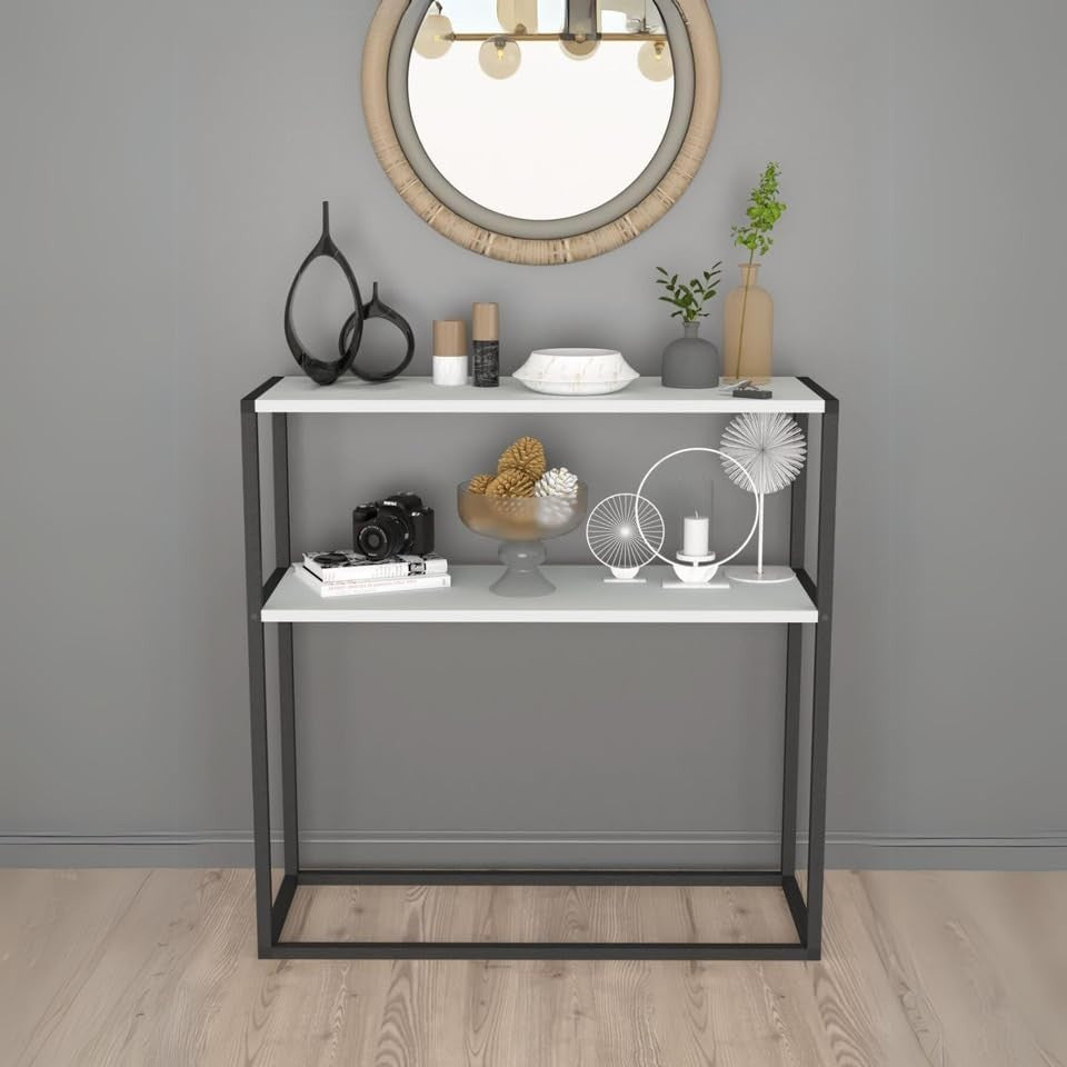 Slim Metal Frame Console Table with 2 Shelves – Modern Storage & Style