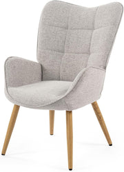 Grey Fabric Wingback Armchair Wood Legs Lounge Reading Room Chair