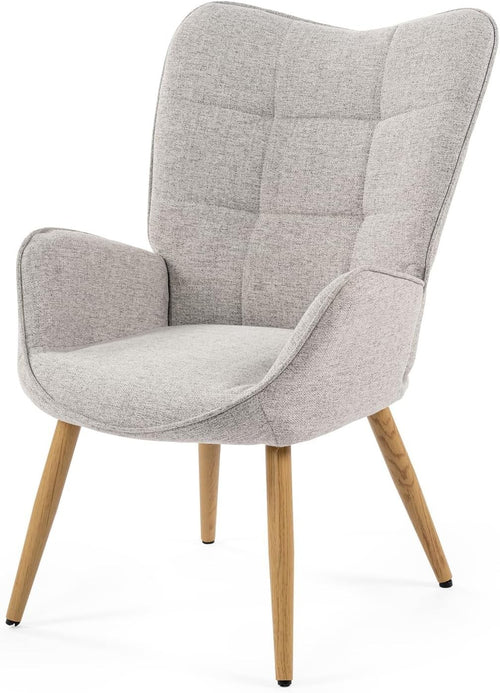 Grey Fabric Wingback Armchair Wood Legs Lounge Reading Room Chair