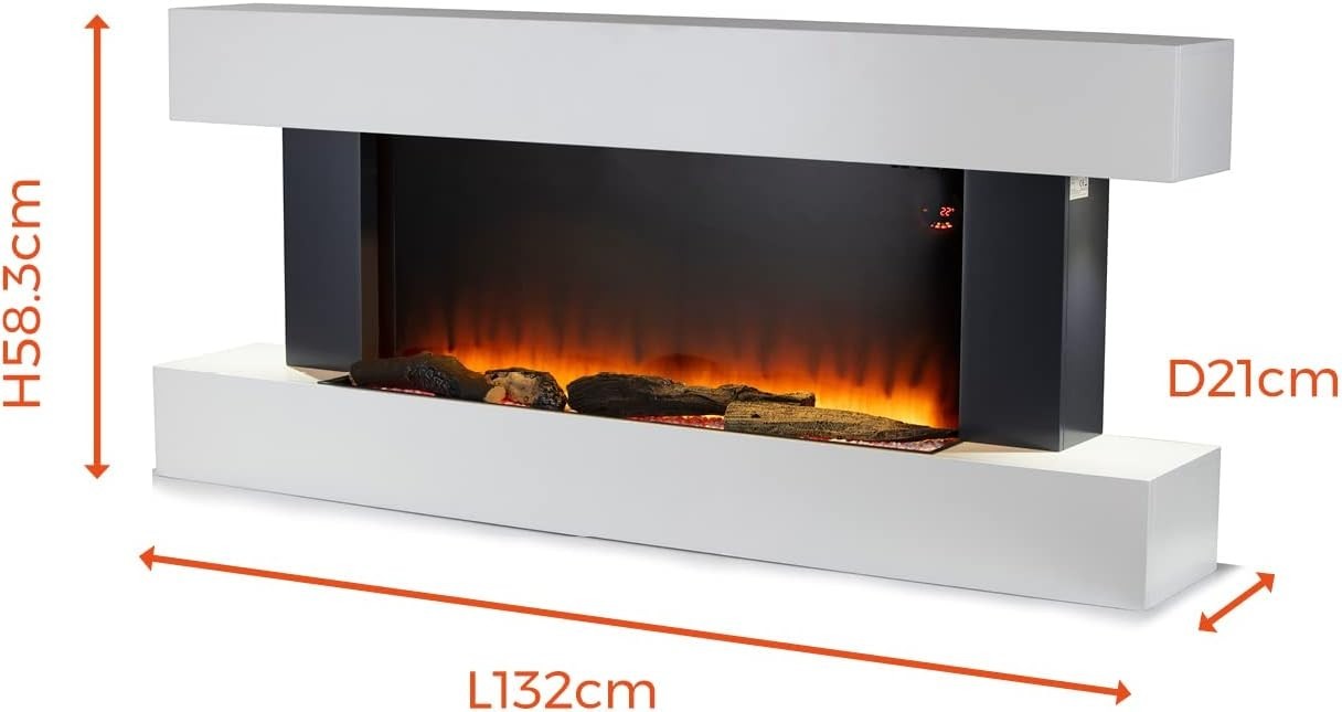 Wall Mounted Electric Fireplace Heater 2000W Flame Effect Remote LED