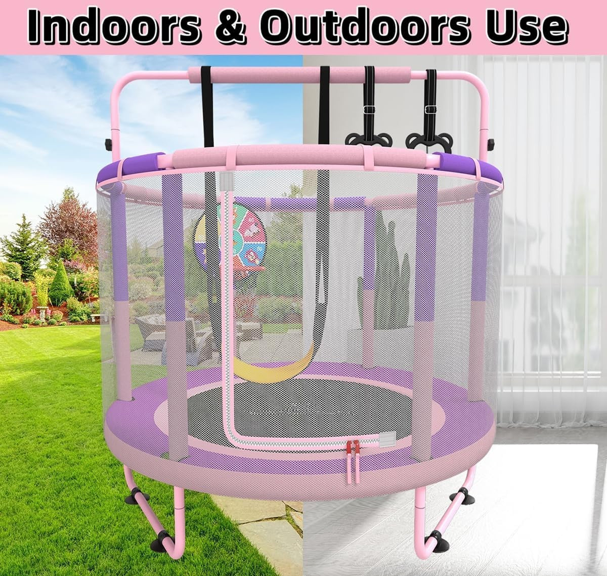 Kids Outdoor Trampoline 150cm with Safety Net Playset Basketball Swing