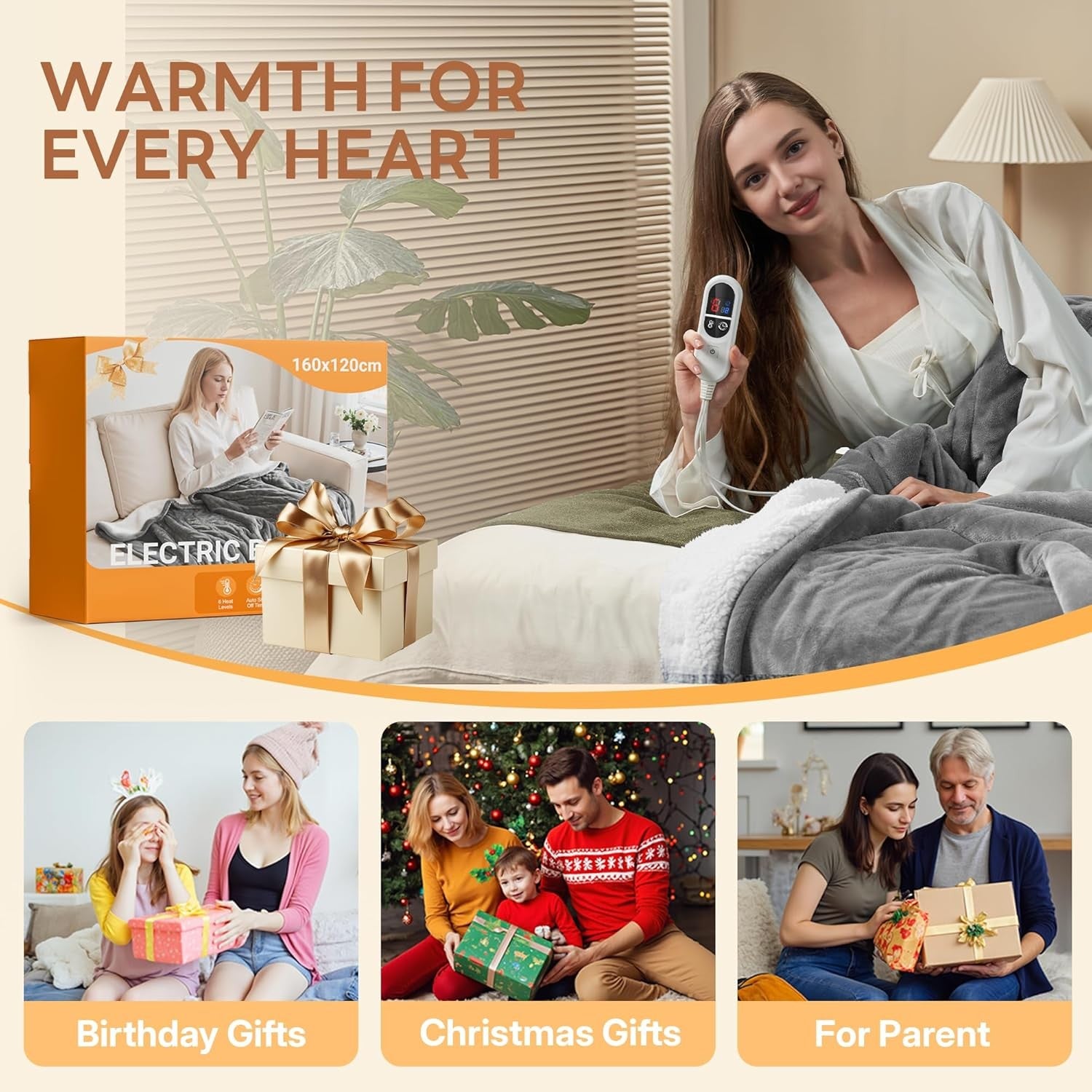 Electric Heated Throw Blanket Grey Flannel Fleece 160x120cm 6 Heat Timer