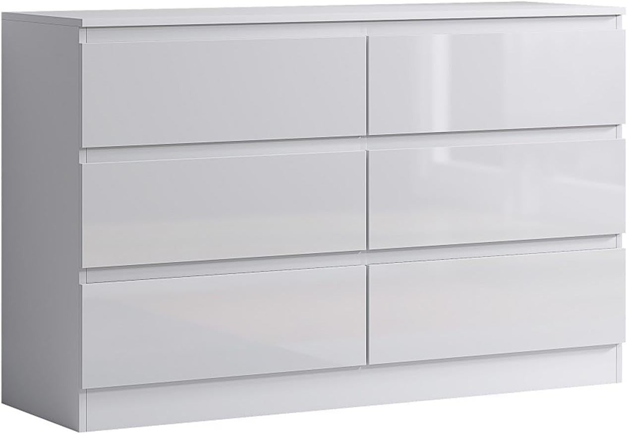 White Gloss Chest of 6 Drawers Modern Bedroom Storage Cabinet Unit