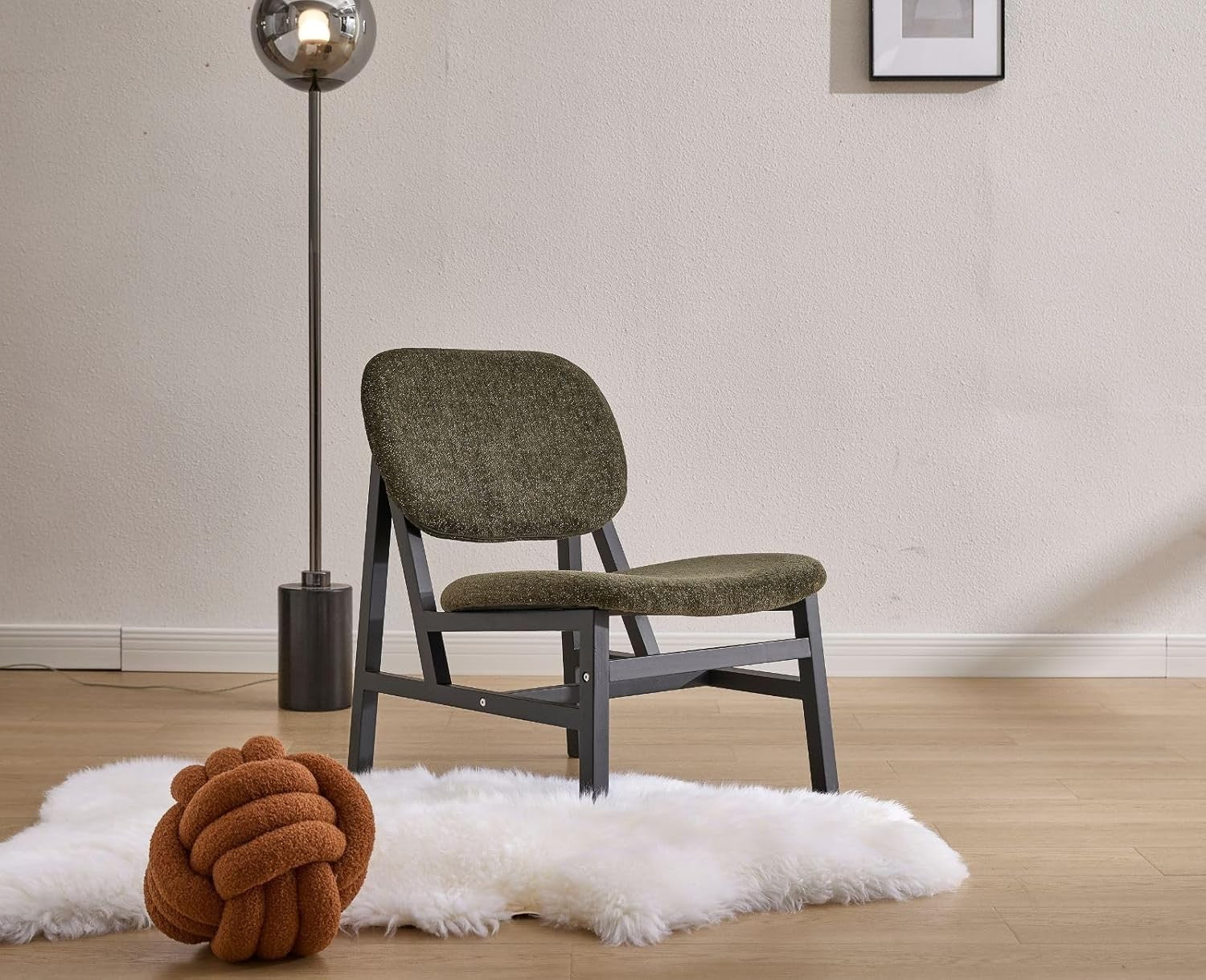 Retro Chenille Accent Chair Green Lounge Armchair for Living Room Home