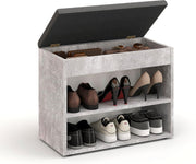 Concrete Grey Shoe Bench with Cushion & Storage for Entryway or Hallway