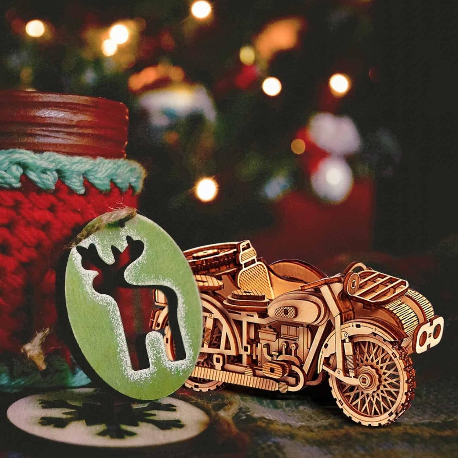 Wooden Sidecar Motorbike 3D Puzzle Kit – Retro Model for Adults & Teens