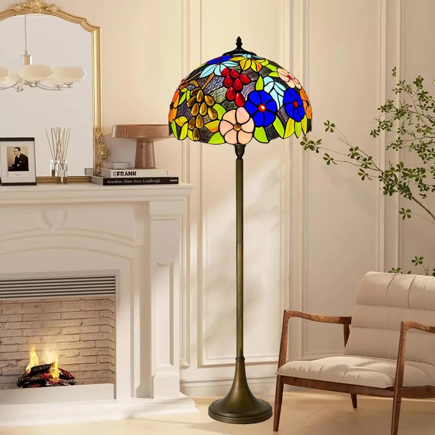 Tiffany Style Floor Lamp Handcrafted Stained Glass 16in Antique Decor Light