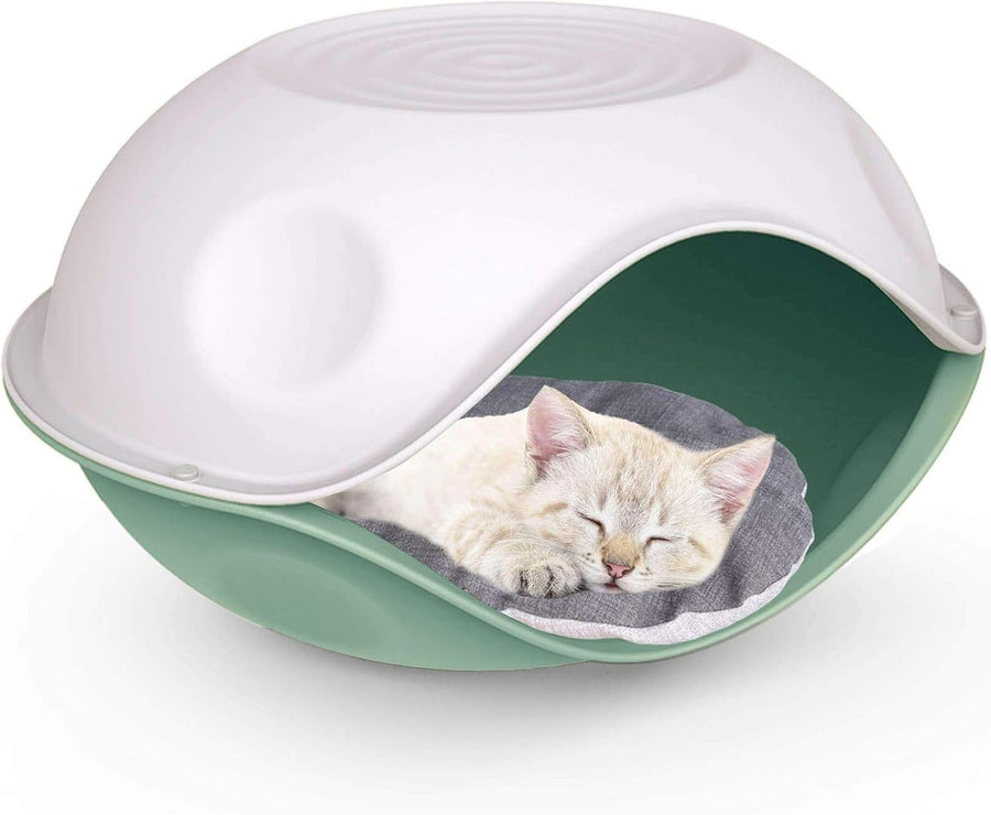 Weatherproof Plastic Pet House & Bed 2-in-1 Kennel Green 57.5x57.5x31cm