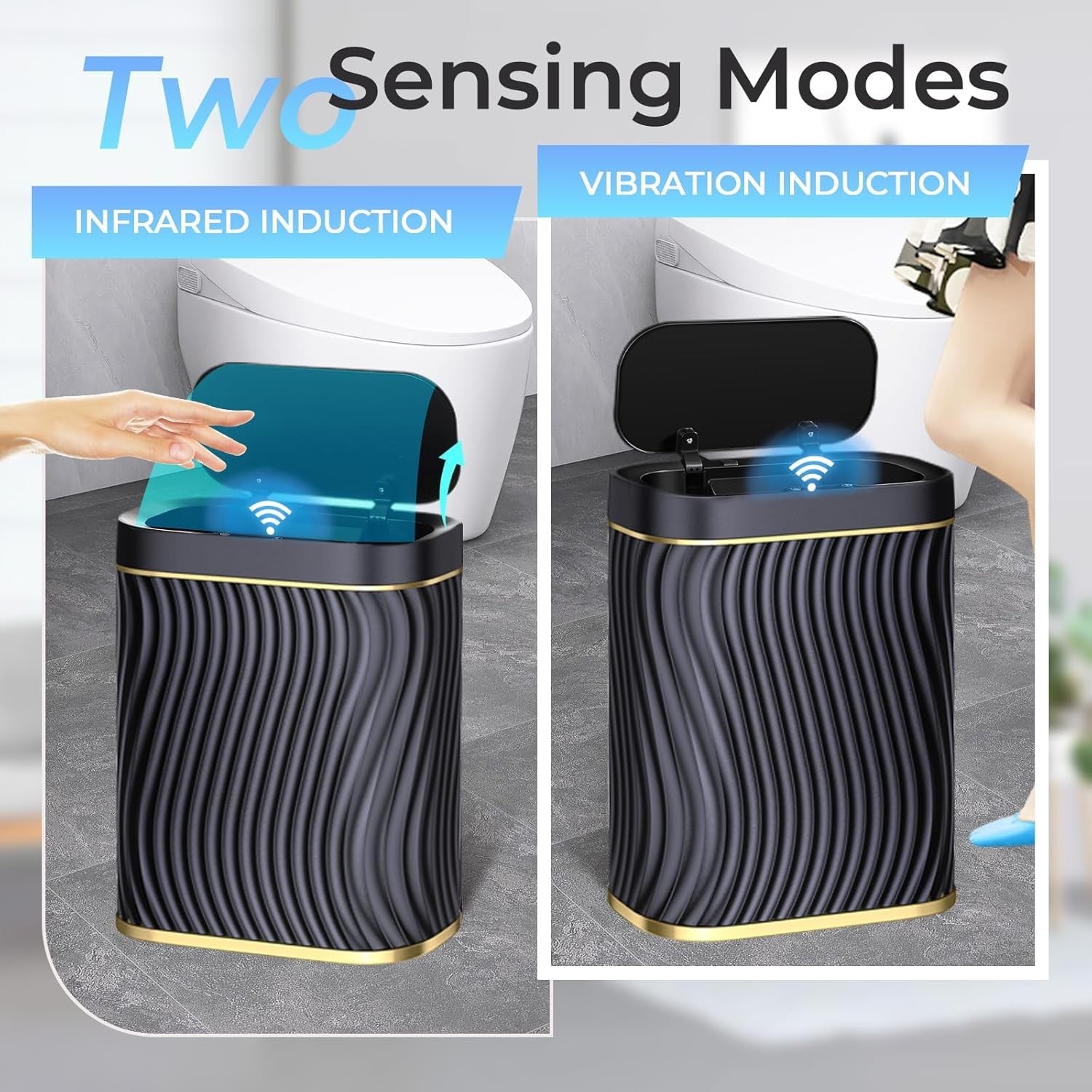 2.6 Gallon Touchless Bathroom Trash Can Slim Waterproof Bin Lid