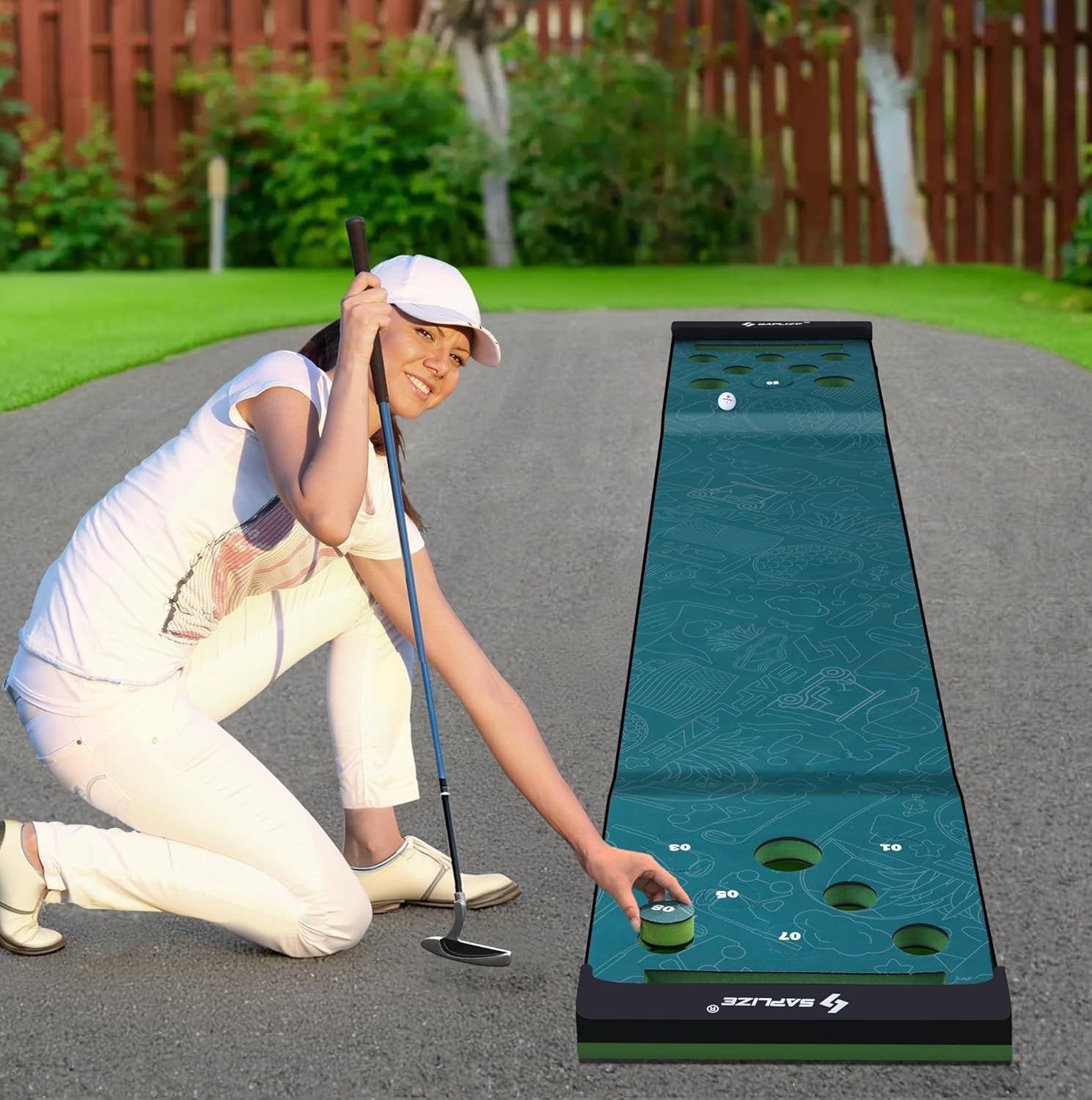Golf Putting Green Mat Set Indoor Outdoor Practice Trainer Pong Game