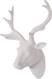 White Deer Head Wall Decor Faux Fur Resin Antler Mount Sculpture