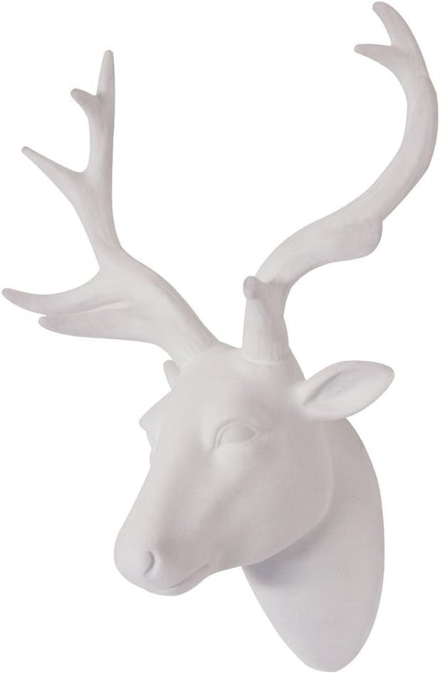 White Deer Head Wall Decor Faux Fur Resin Antler Mount Sculpture