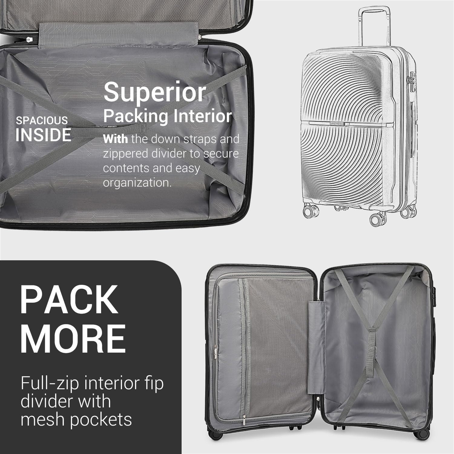 28 Inch Large Hard Shell Suitcase 4 Spinner Wheels Lightweight PP TSA