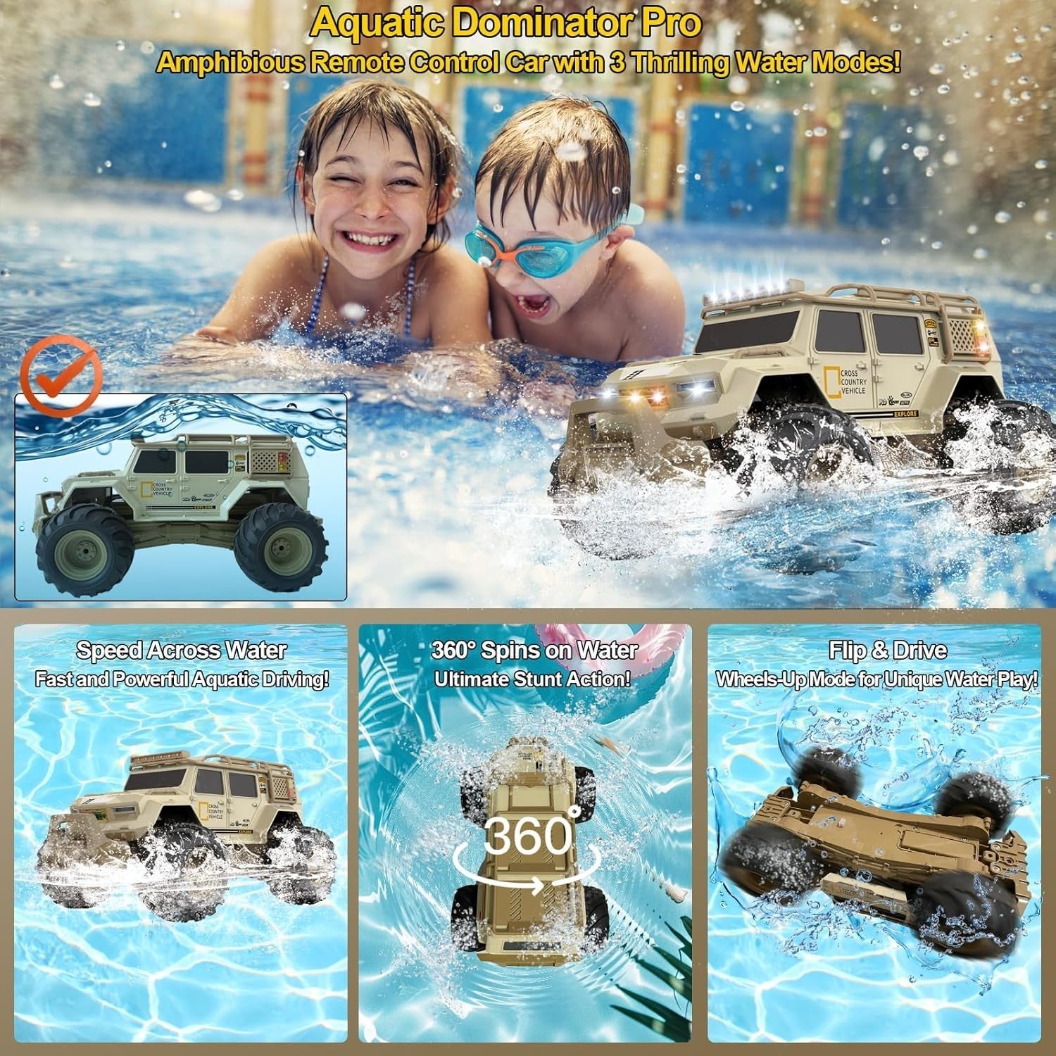 Amphibious 1:14 RC Car 4WD – Waterproof Off-Road Truck w/ LED Lights