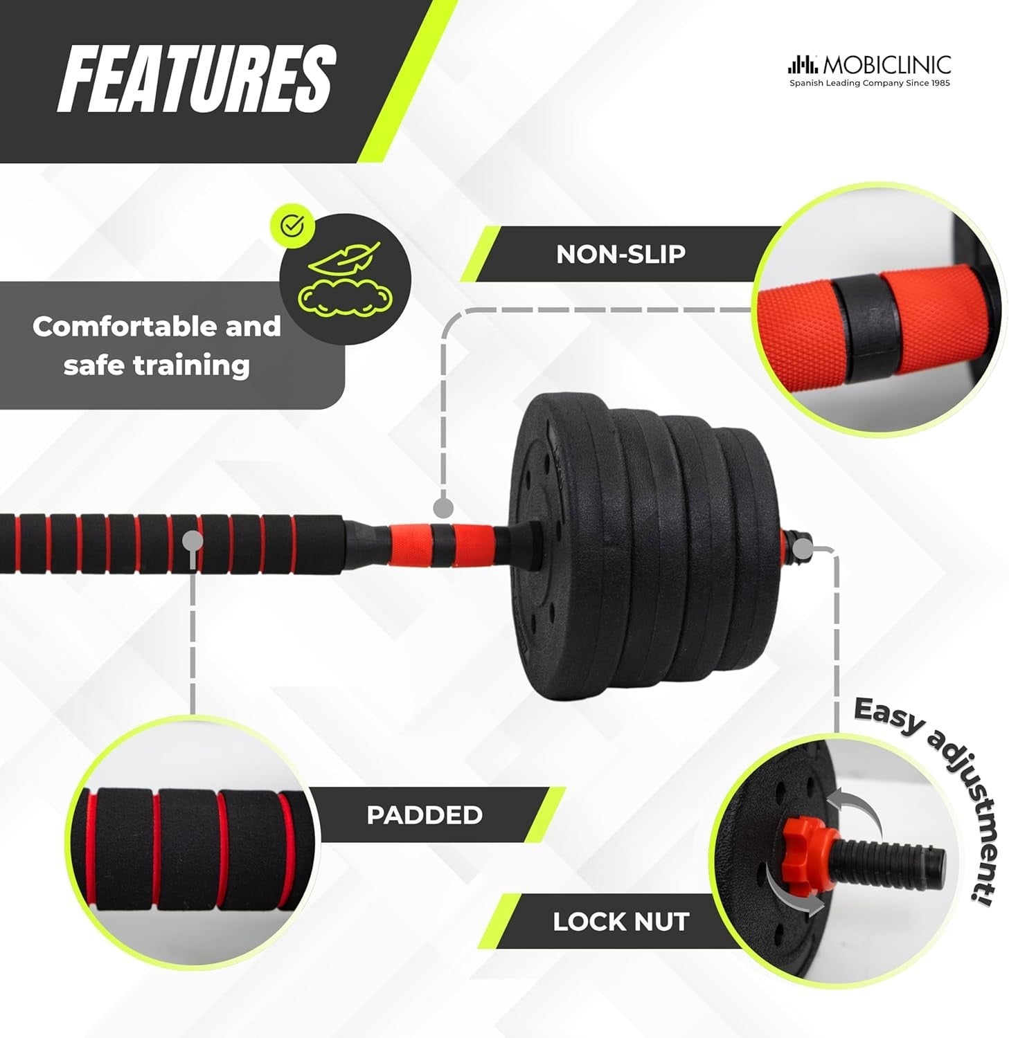 Adjustable Dumbbells 20kg or 30kg 2-in-1 Barbell Set Non Slip Home Gym
