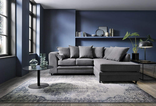 Modern L-Shaped Corner Sofa 3 Seater Deep Cushions Brushed Cotton Grey