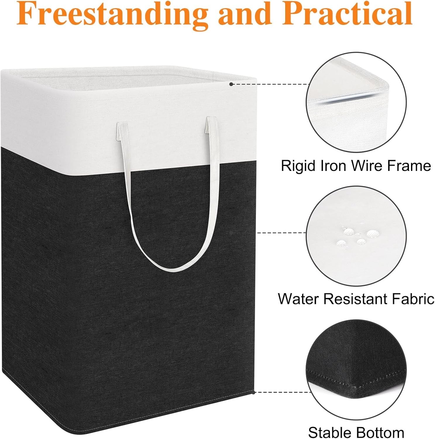3 Pack 75L Large Laundry Hampers Foldable Clothes Baskets with Handles Black