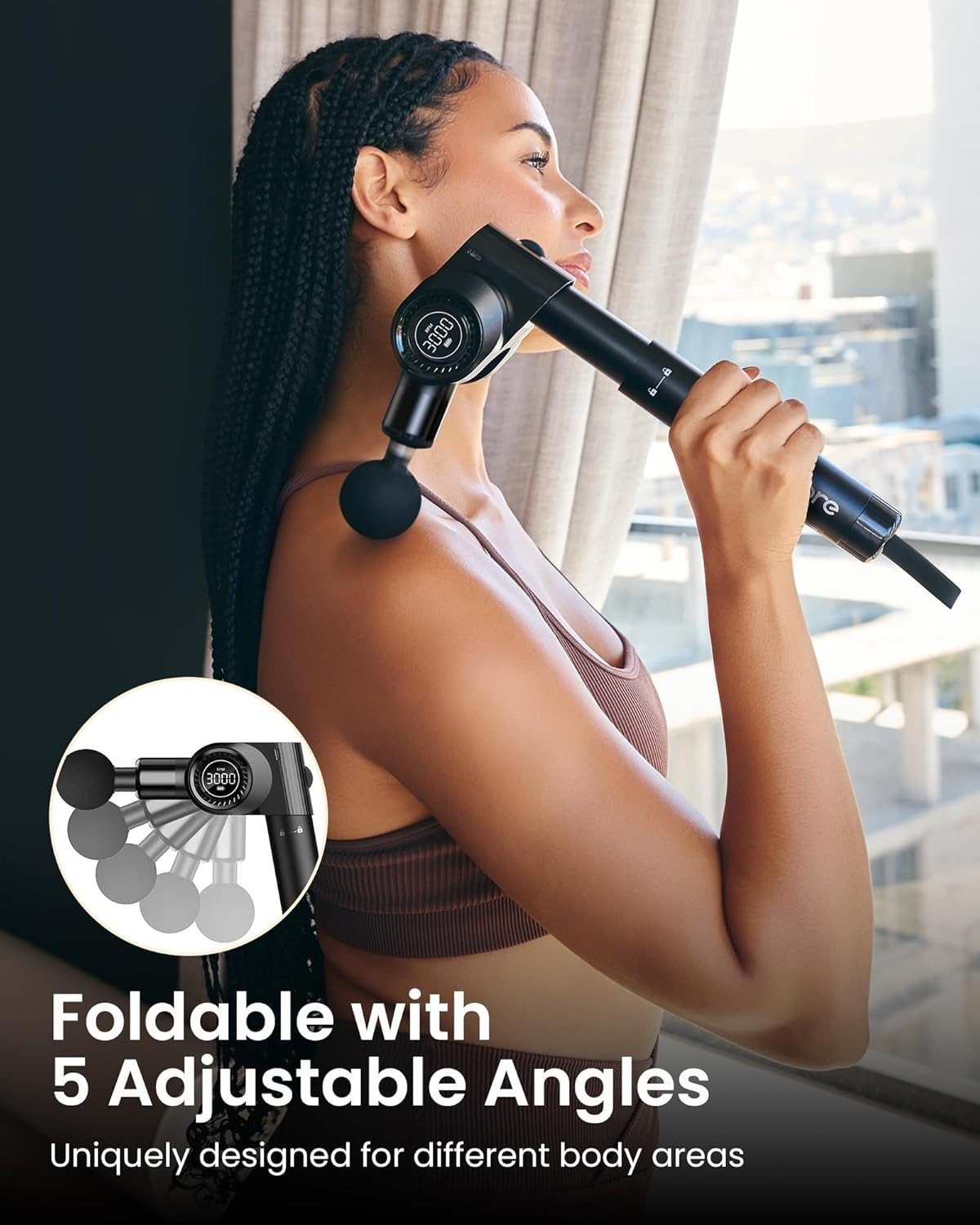 Deep Tissue Massage Gun Long Handle 32 Speeds Foldable Pain Relief Percussion