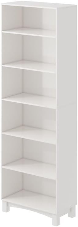 6 Tier Tall Wooden Bookcase Shelf Unit, Adjustable Storage Rack, White