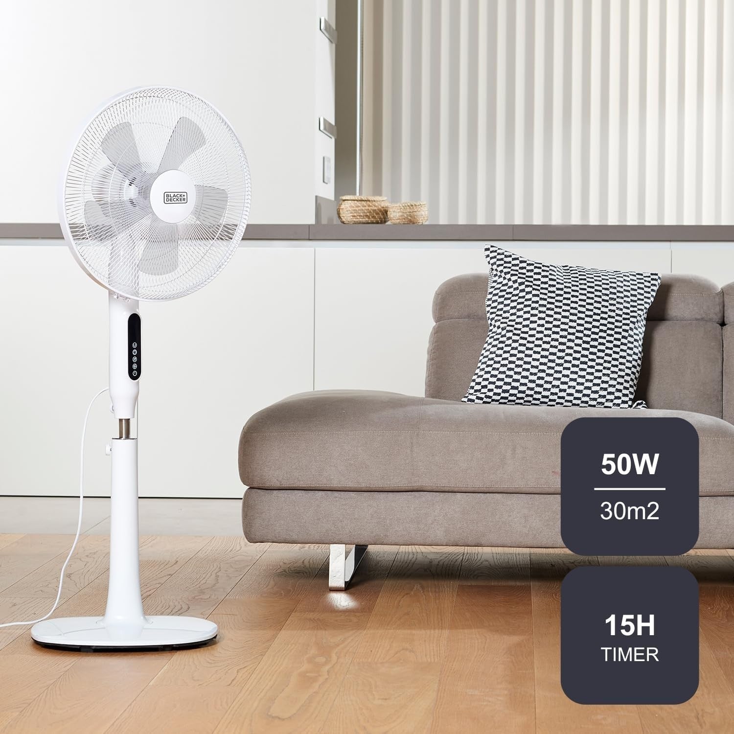 Adjustable Standing Fan – 110–135cm Height 3-Speed Remote w/ Timer Quiet 50W Air