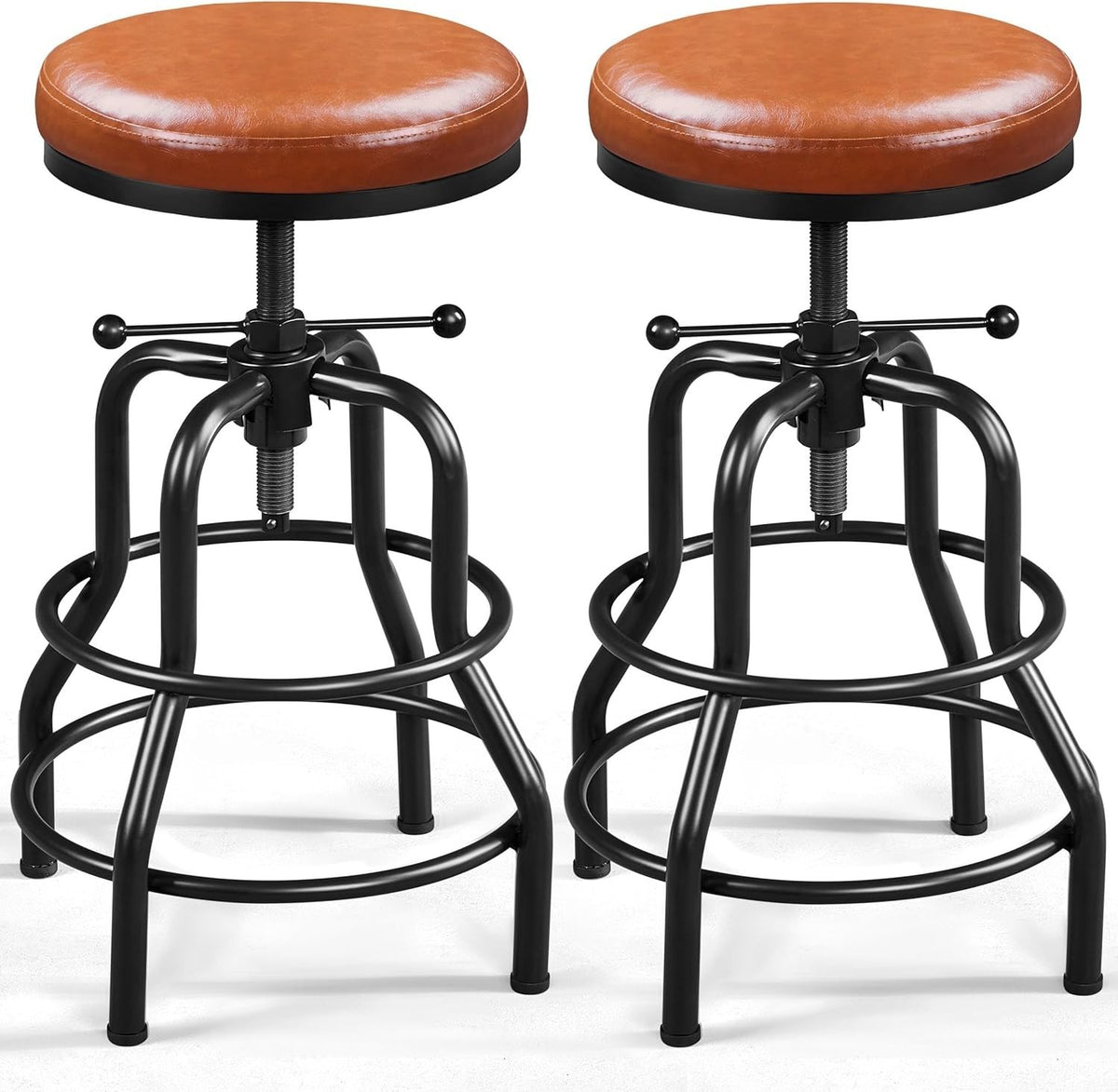 2PCS Light Brown Adjustable Bar Stool 44cm Dia Modern Kitchen Chair