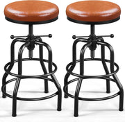 2PCS Light Brown Adjustable Bar Stool 44cm Dia Modern Kitchen Chair