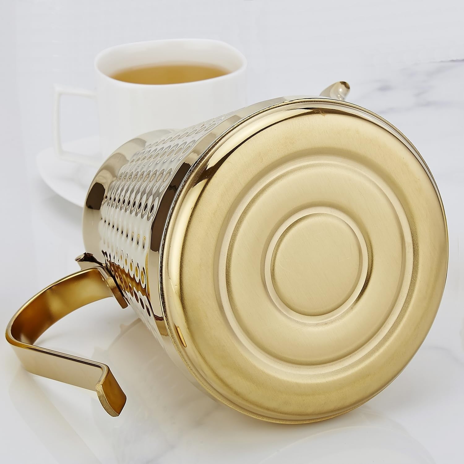 1.6L Stainless Steel Teapot with Infuser Gold Hammered Tea Pot 6 Cup