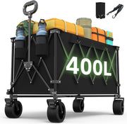 Black 400L Extra Large Folding Camping Wagon Heavy Duty Festival Trolley 10cm