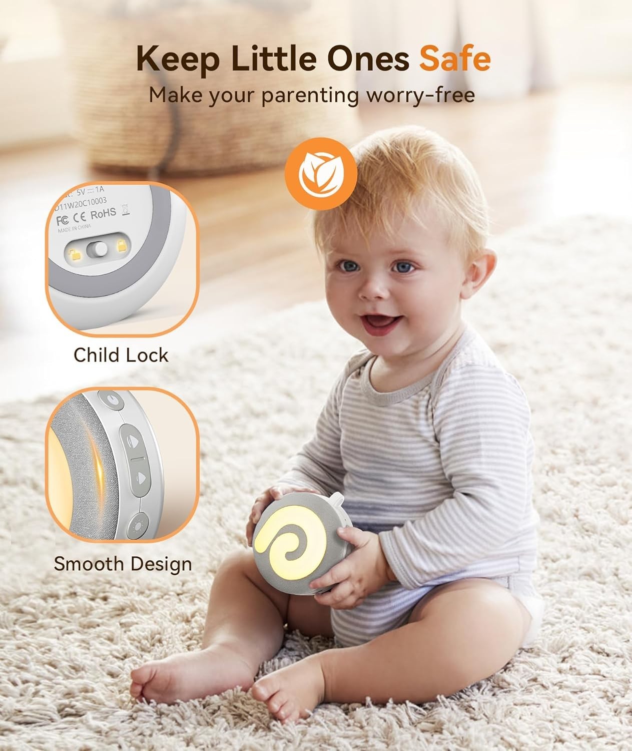 Grey Noise Sound Machine Baby Sleep Aid Night Light Portable Rechargeable