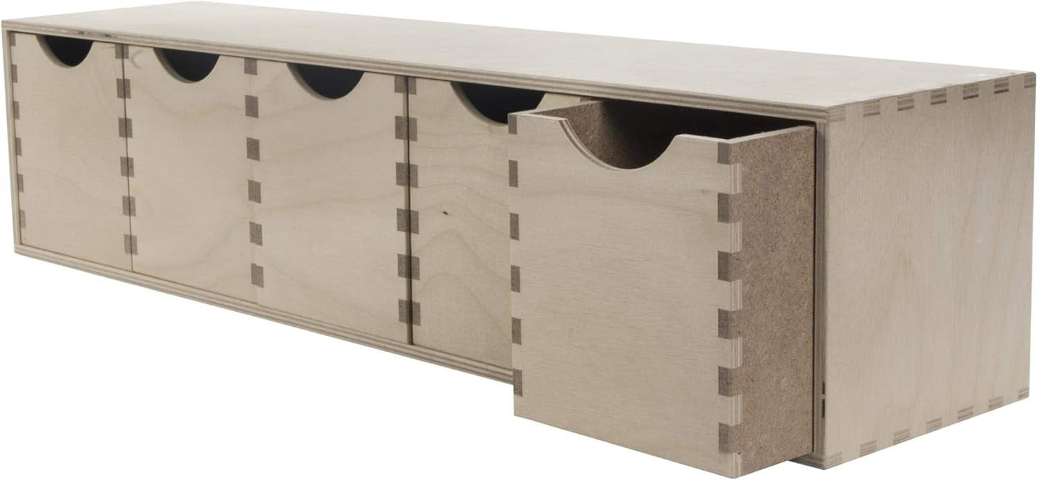 Wooden Desk Organiser 5-Drawer Mini Chest Birchwood Storage Cabinet 57cm